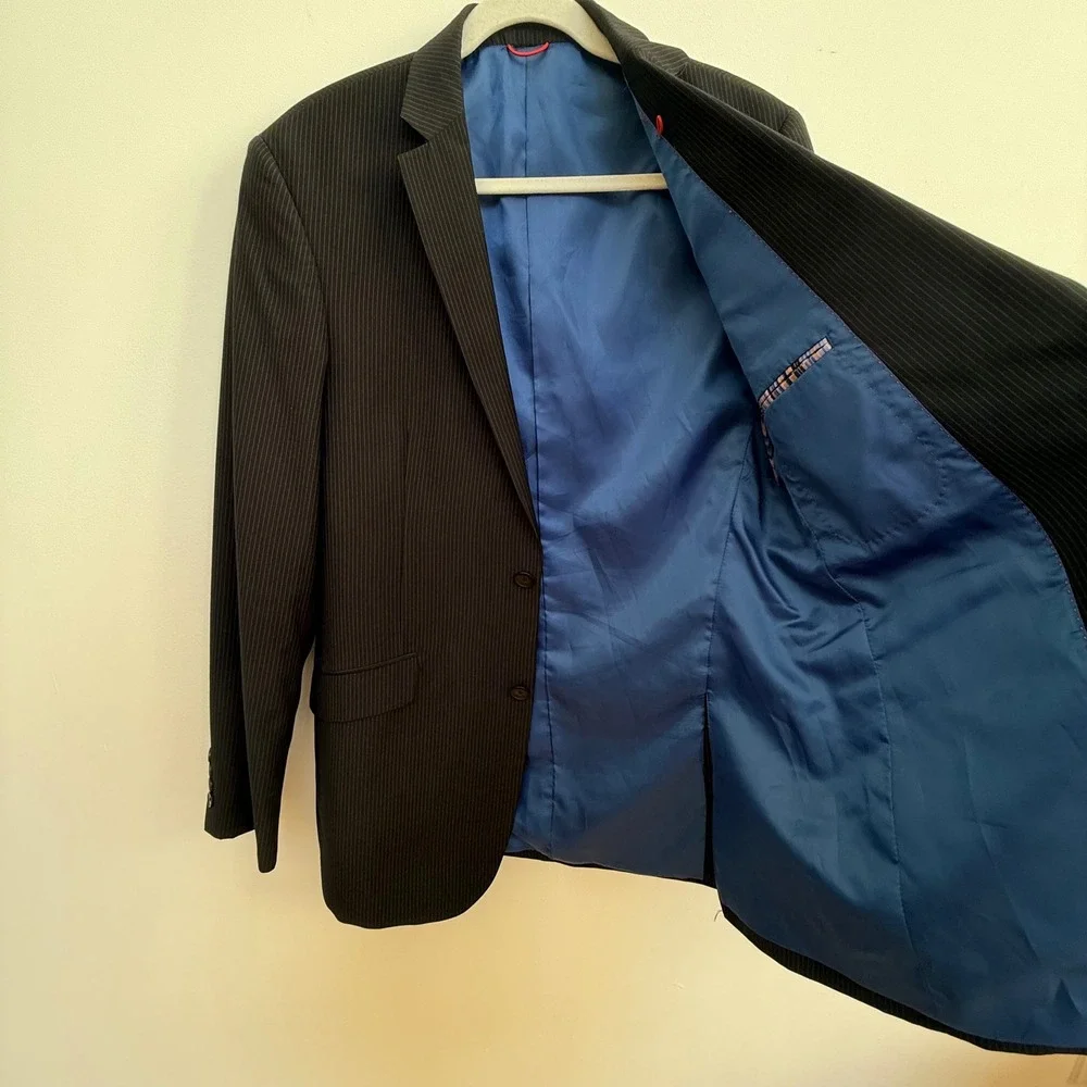Billy London Black Pinstripe Blazer 40L Blue‎ Lining Tailored Modern Classic